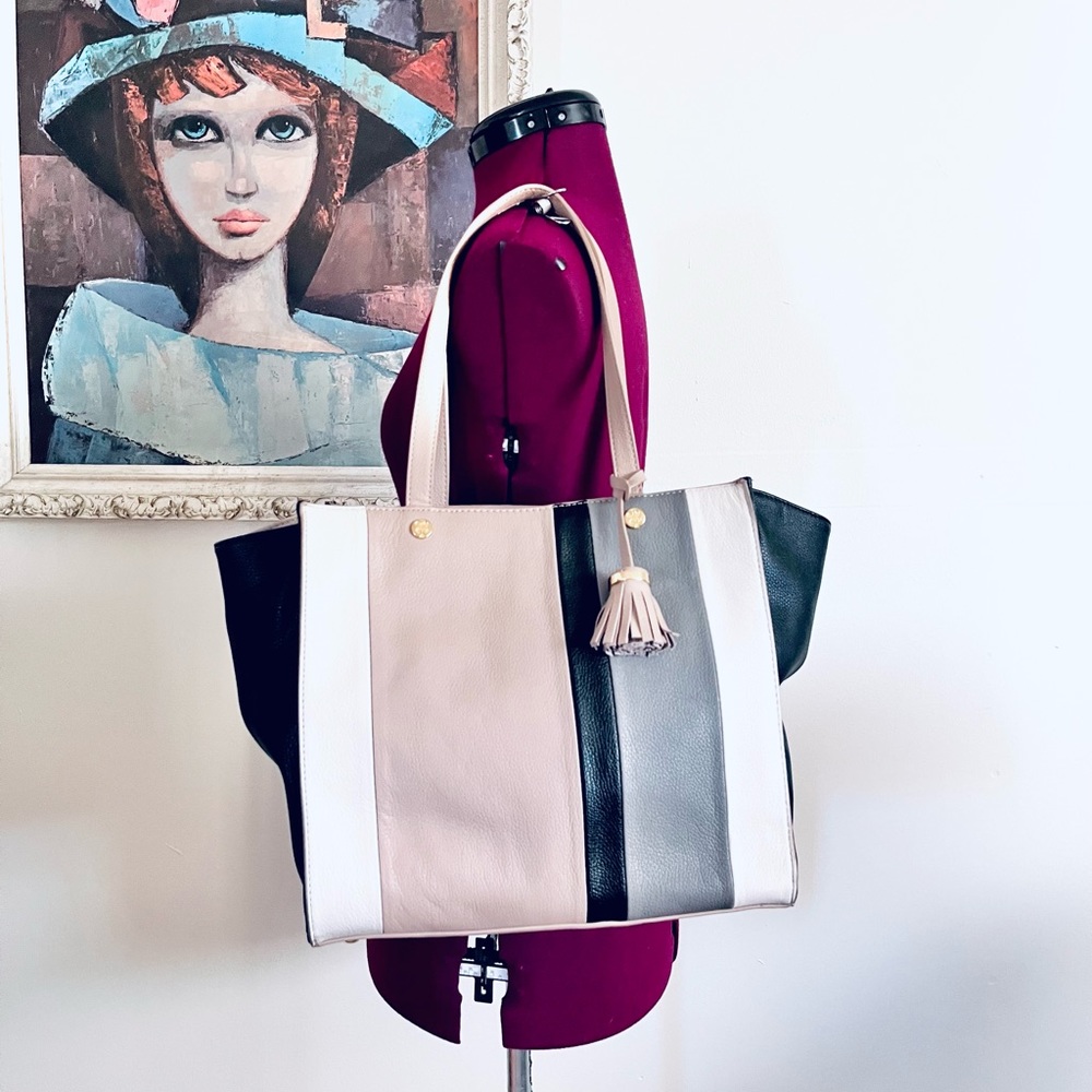 Colorblock Leather Satchel Shoulder Bag by Emma Fox